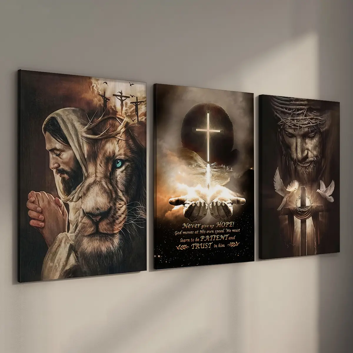 3 Counts Wood Framed Canvas Religious Wall Art, Ready To Hang, Salvation And God Series, Cross Art Bible Wall Decor, Religious Cross Print, Waterproof Canvas Wall Art, Artwork Wall Painting, Wall Picture for Home Decor, Artwork For Walls