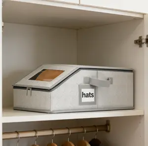 Stackable Hat Storage Boxes for Baseball Caps Holds Up to 24 Hats Durable Cardboard Box for Men Classic Style Wardrobe Organizer with Clear Lid and Modular Stacking Structure