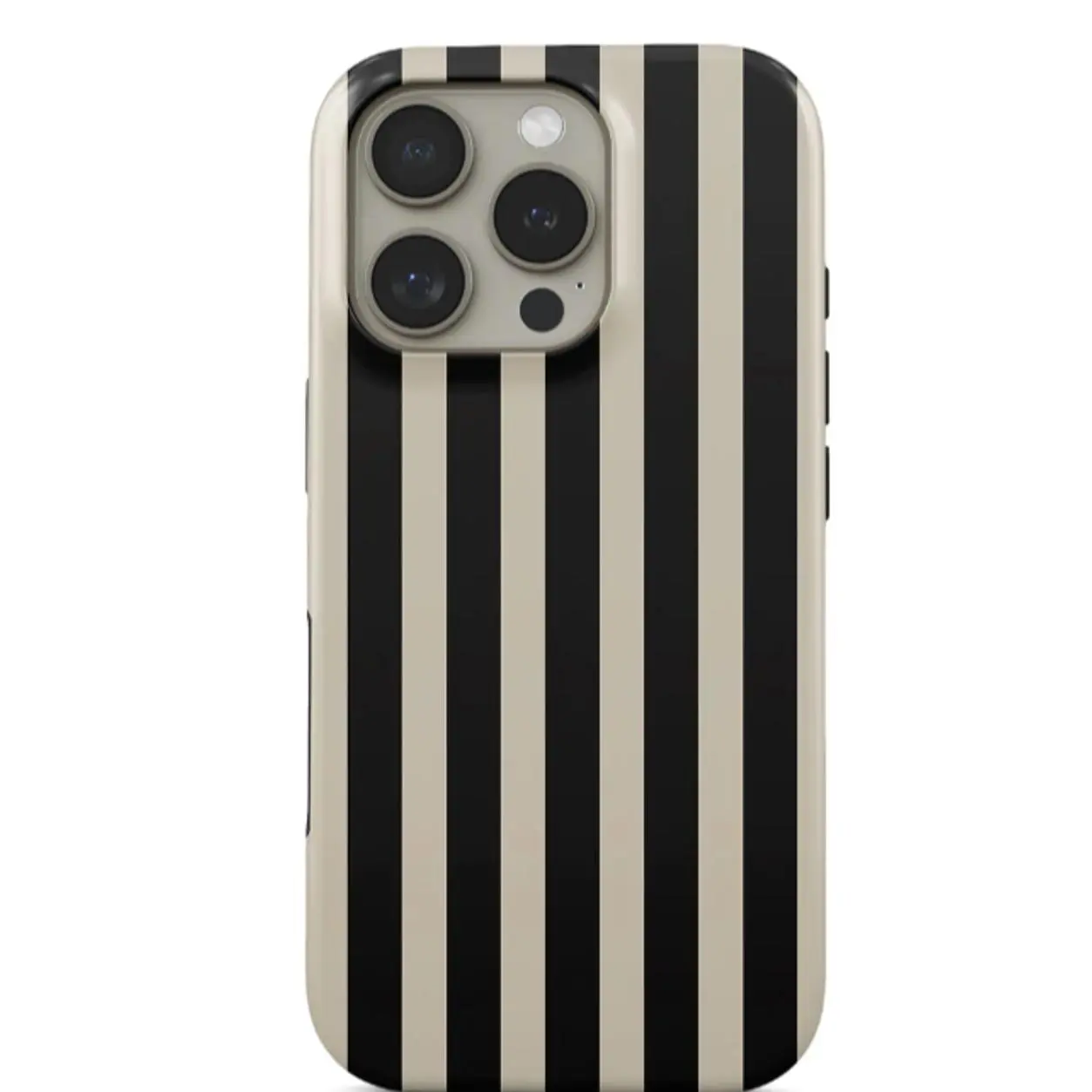 Prophecy Striped Phone Case – Modern Black & Beige Vertical Design