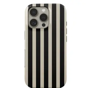 Prophecy Striped Phone Case – Modern Black & Beige Vertical Design