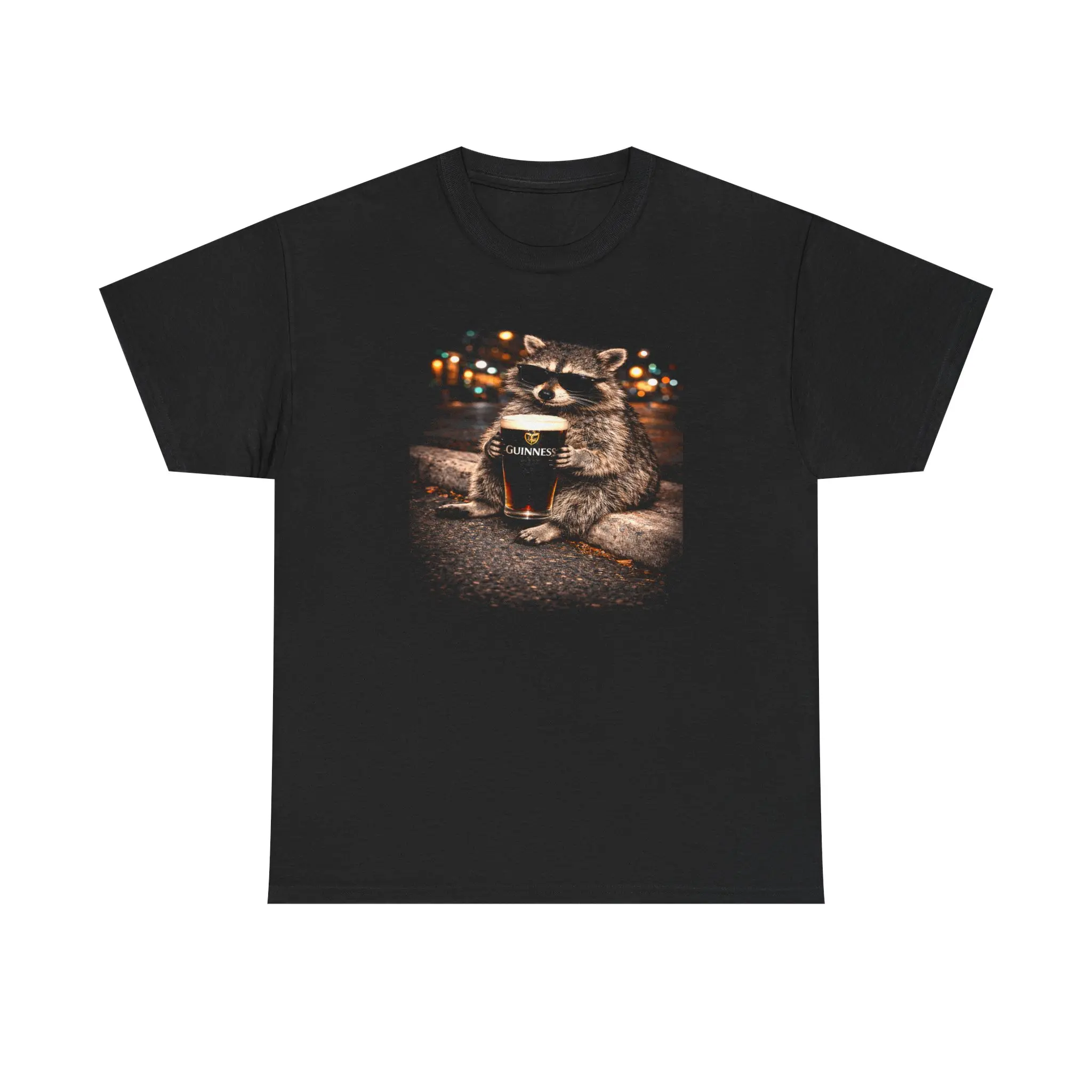 Men's Raccoon Print Short-Sleeve Ribbed T-Shirt - Casual, Breathable Menswear Top
