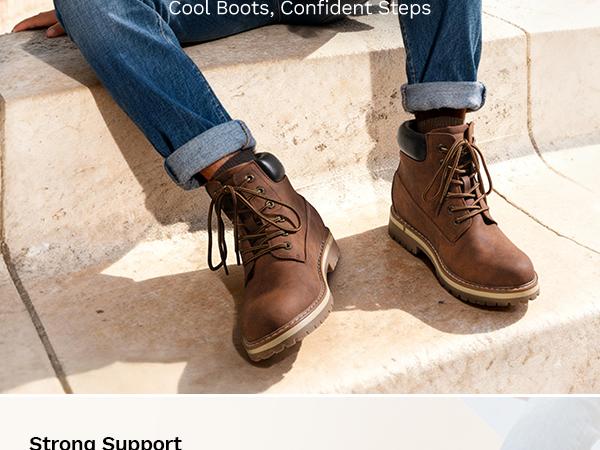 Bruno Marc [HighShield-1] Men's Slip-Resistant Cuban Heel Round Toe Lace-Up Boots Splash-Resistant Upper Textured Outsole Breathable Lining Optimal Comfort Walking Shoes