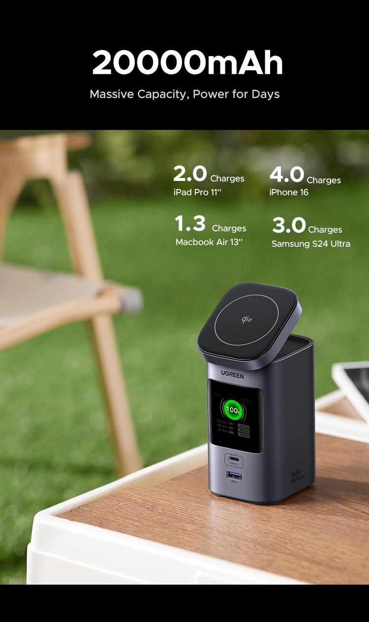 UGREEN Nexode Power Bank 20000mAh 145W PD 3.0 Portable Charger 72Wh Qi2 Certified 15W Wireless Fast Charging Magsafe Battery Pack 2C1A with TFT Display for iPhone 17/16 Series/MacBook/iPad,September Restock，TikTokShopBlackFriday ,TikTokShopJumpstartSale