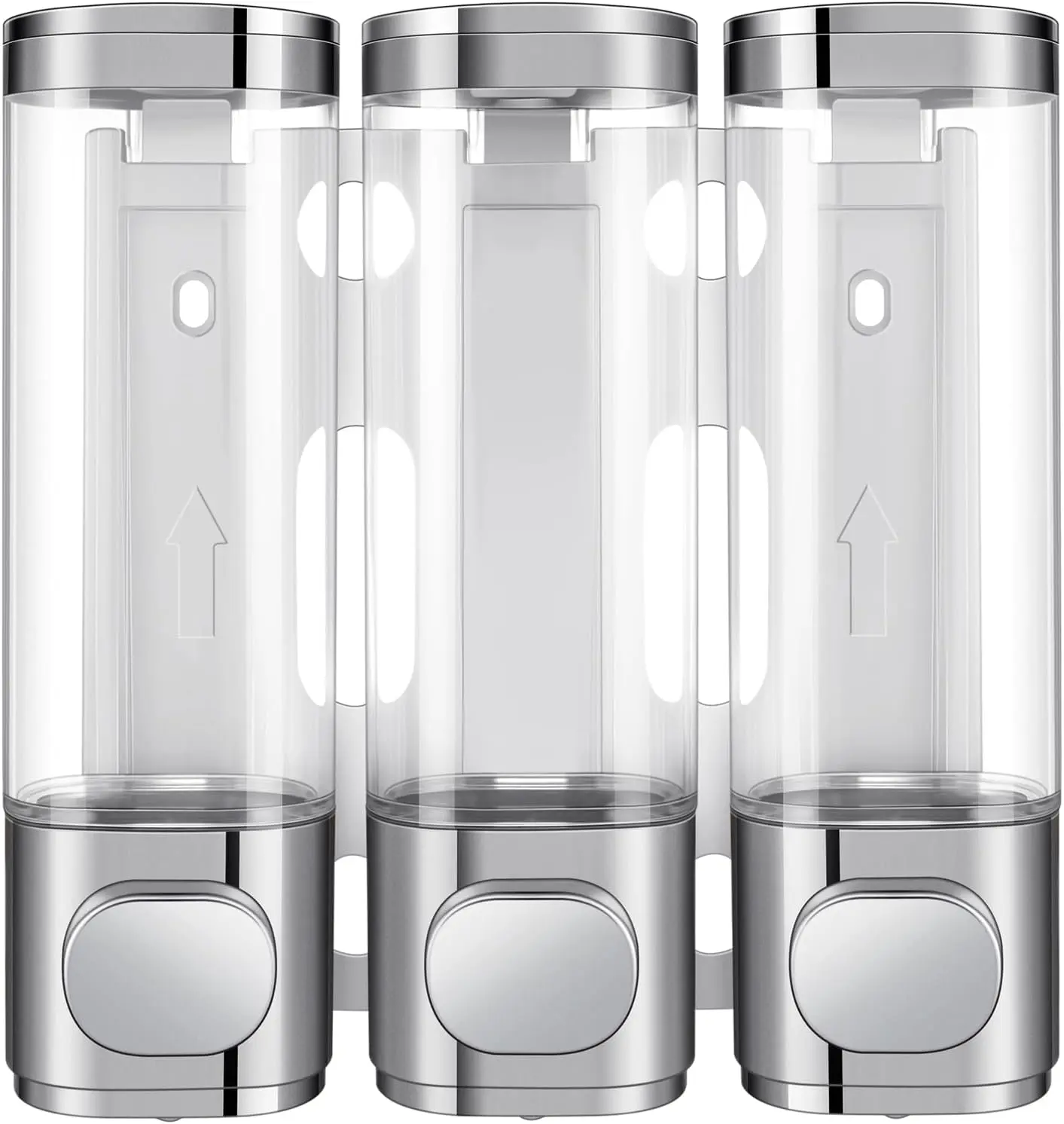 Zoronk 3-in-1 Wall Mounted Soap Dispenser - Leak-Proof Press Soap Container, Waterproof Label Organizer for Shampoo, Conditioner, Body Lotion - Silvery Home Bathroom Supplies