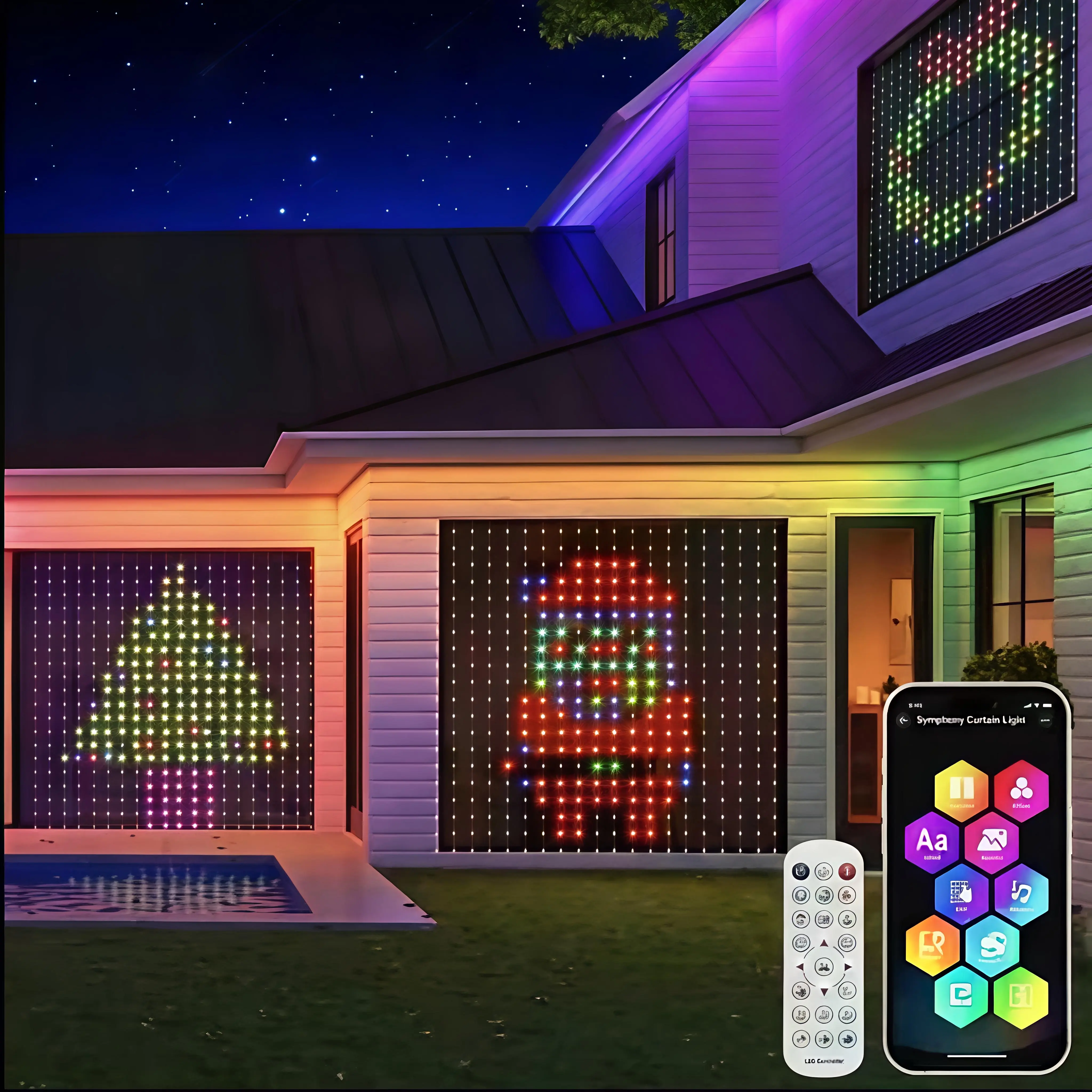 RGB Smart Curtain String Lights with App Control, 400 LED Music Sync Fairy Lights, DIY GIF Color Changing Window Lights, USB Waterproof Room Decor for Bedroom, Gaming Setup, Party & Holiday Decoration