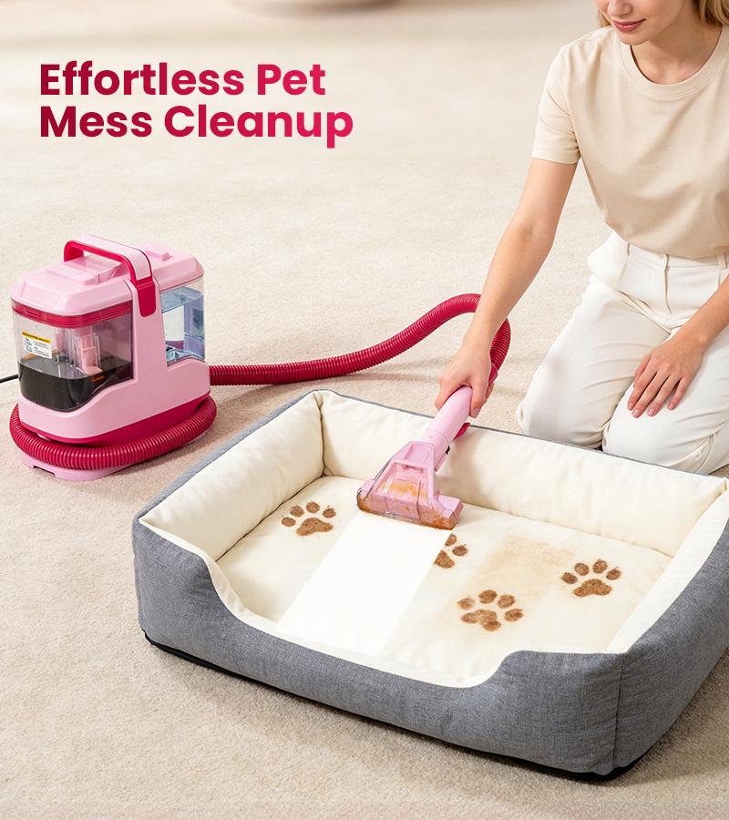 Upholstery Carpet Vacuum Cleaner, 18KPa Suction Spot Cleaning Machine for Pet Stains, Carpets, Sofa, Car Seats, Mattress, with 3 Multipurpose Cleaning Tools, 6'' Deep Cleaning Brush | Portable 3-in-1 Little Pink C9S pet lovers home essentials Summer Sale