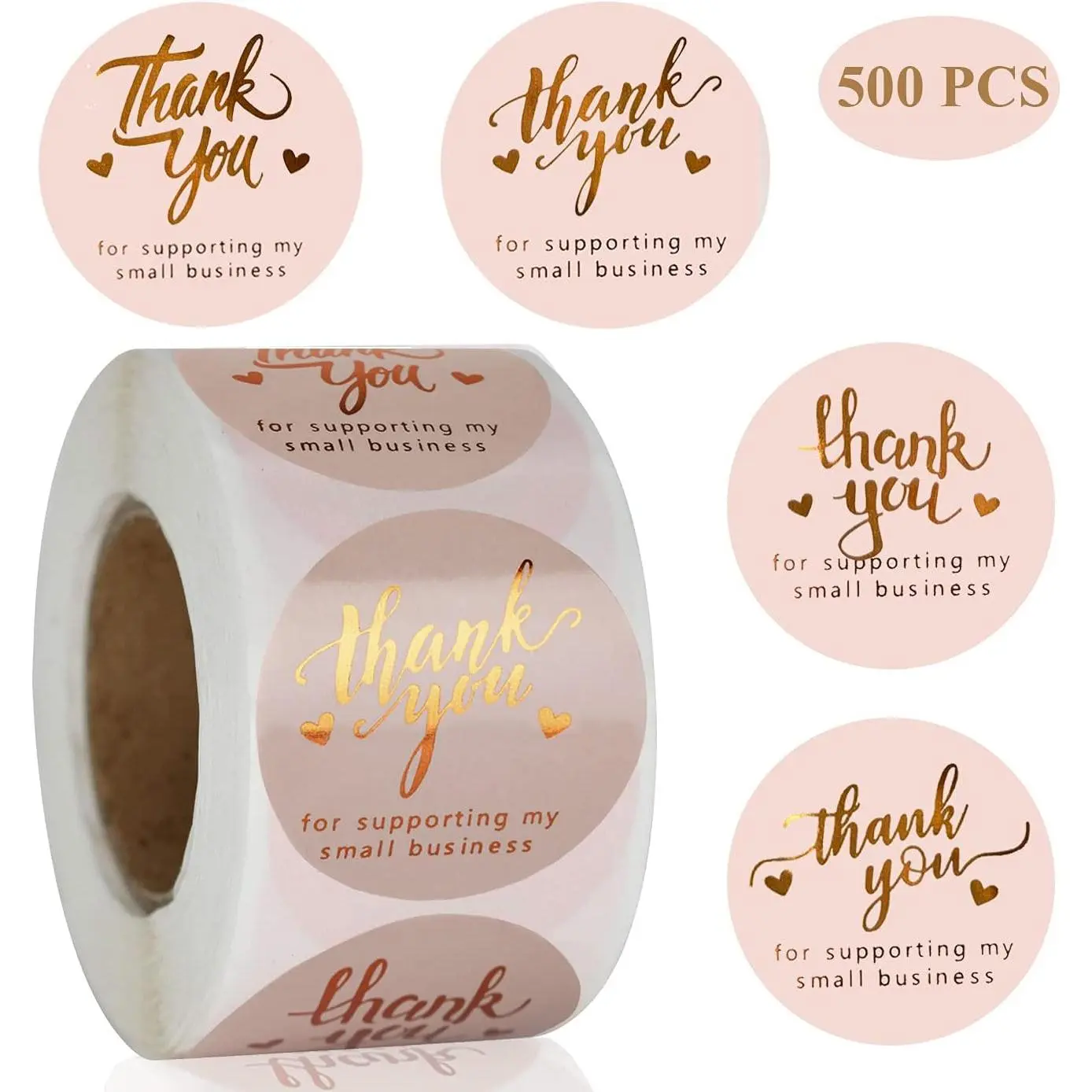 1.5in Synthetic Foil Self-Adhesive Thank You Removable Labels - 500 Count, 4 Font Designs, Multiple Fonts, Business Branding Stickers for Supporting Small Business, DIY Scrapbooking & Stamping