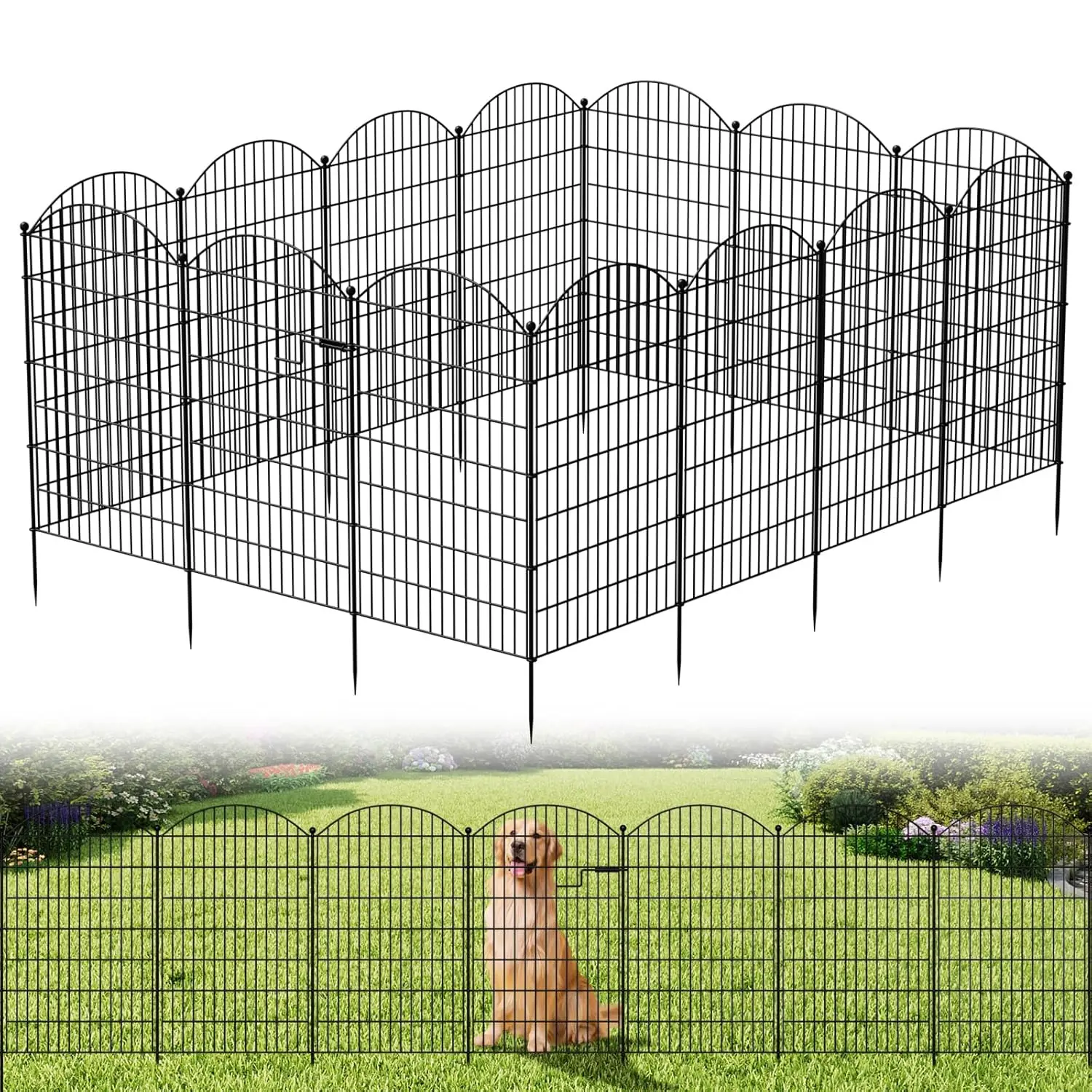 ABORON 13-Panel Freestanding Decorative Metal Fencing with Gate, 40" Height Rustproof Portable Dog Barrier, No-Dig Weather-Resistant Border Fence for Garden, Patio (For Animals, Sun-Protected)