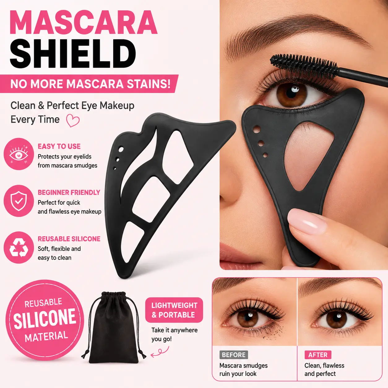 Silicone Mascara Shield - Flawless Compact Cosmetic Tool, Gentle Skin Eyeliner Guide, Reusable Lash Guard for Easy Eye Makeup Application (Beauty Products Accessory), Multi-Purpose