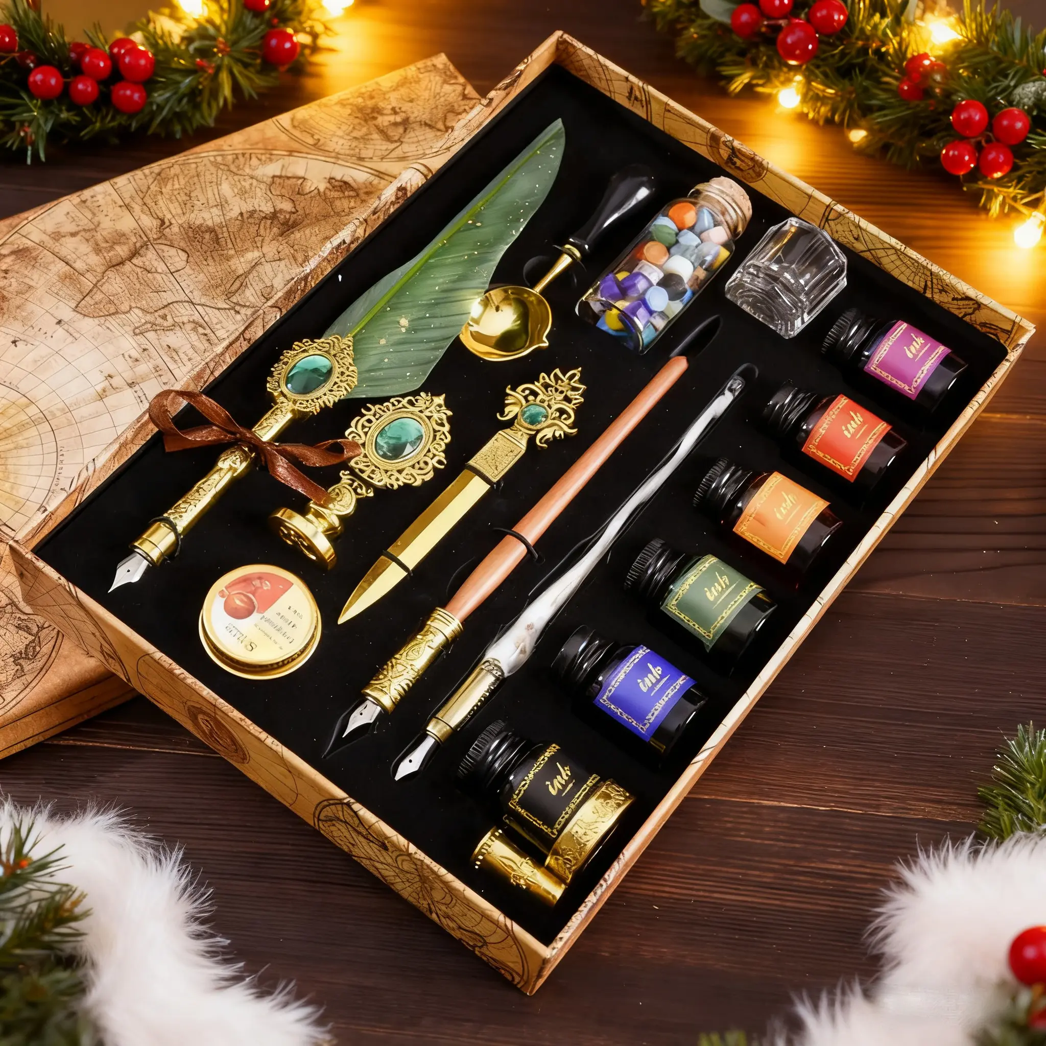 Vintage Feather Quill Pen Set with Color Ink, Ink Pens, Letter Opener & Wax Seal, Retro Calligraphy & Painting Pen Kit, Writing Pens, Birthday and Holiday Gift, Art Supplies