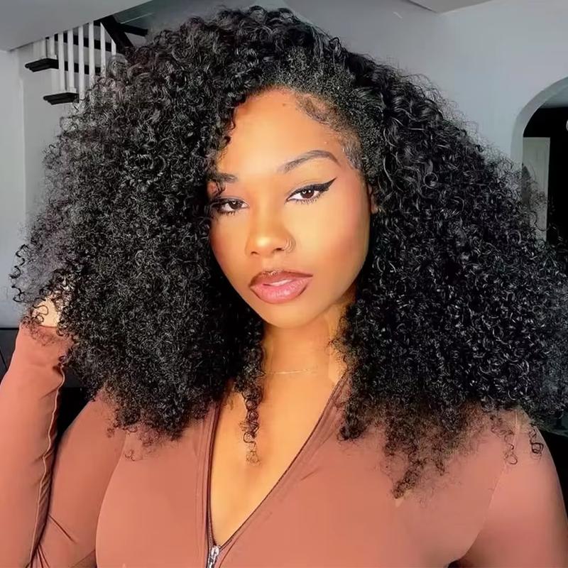 3 IN 1 Half Wig Human Hair Curly 220% Density Glueless Kinky Curly Wigs with Headband Upgrade Seamless Clip Ins Flip Over Design