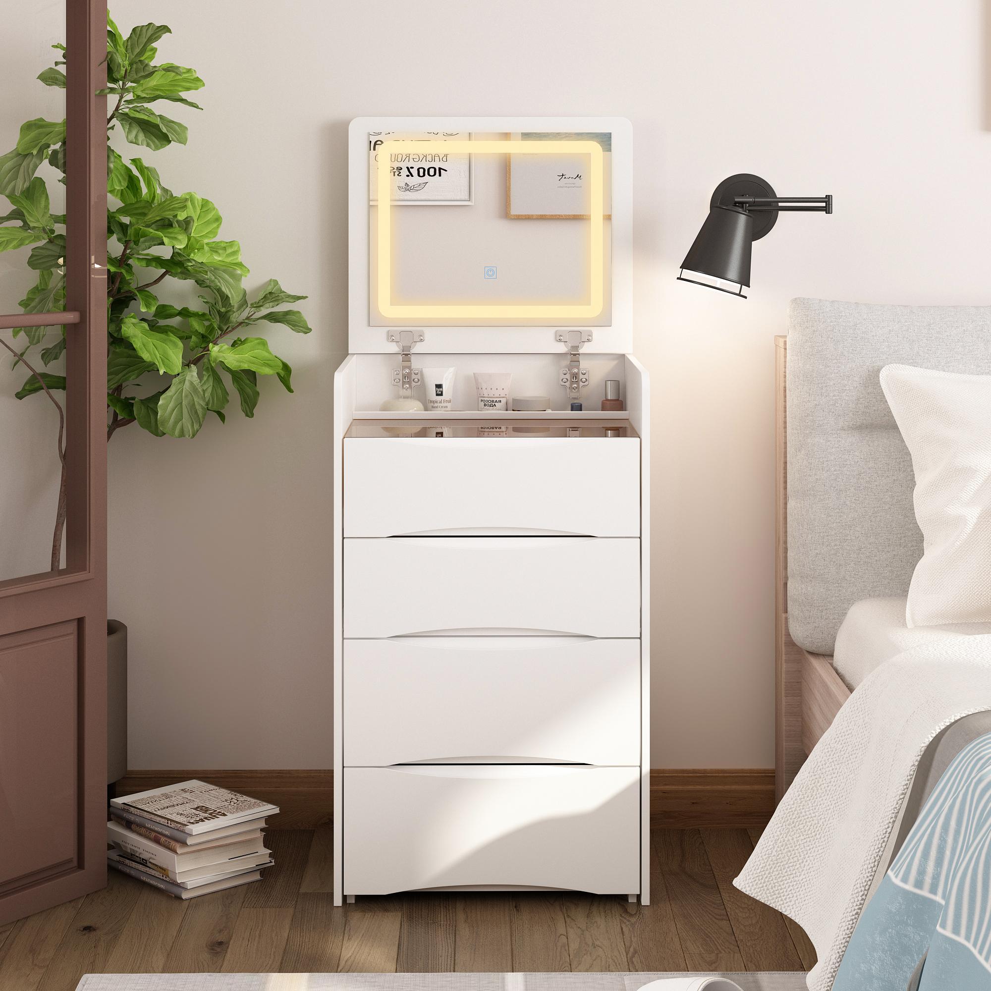 FUFU&GAGA Makeup Vanity Desk with Lighted Flip-Up Mirror, 18.3”W Dressing Table with 3 Drawers, Shelves & Cushioned Stool