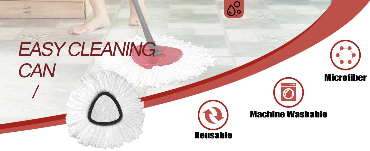 Mop Head Replacement, 3 Pack Spin Mop Refill Replace Head Compatible O Cedar Easywring 1-Tank System, Great Cleaning Power, Microfiber, Helper Housework, Machine Washable Easy-to-Replace, White