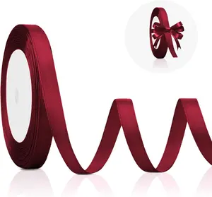 3/8 in 25 Yards Dark Red Ribon, Maroon Ribbon, Red Ribon for Christmas Tree, Wine Red for Crafts, Burgundy Satin Wedding