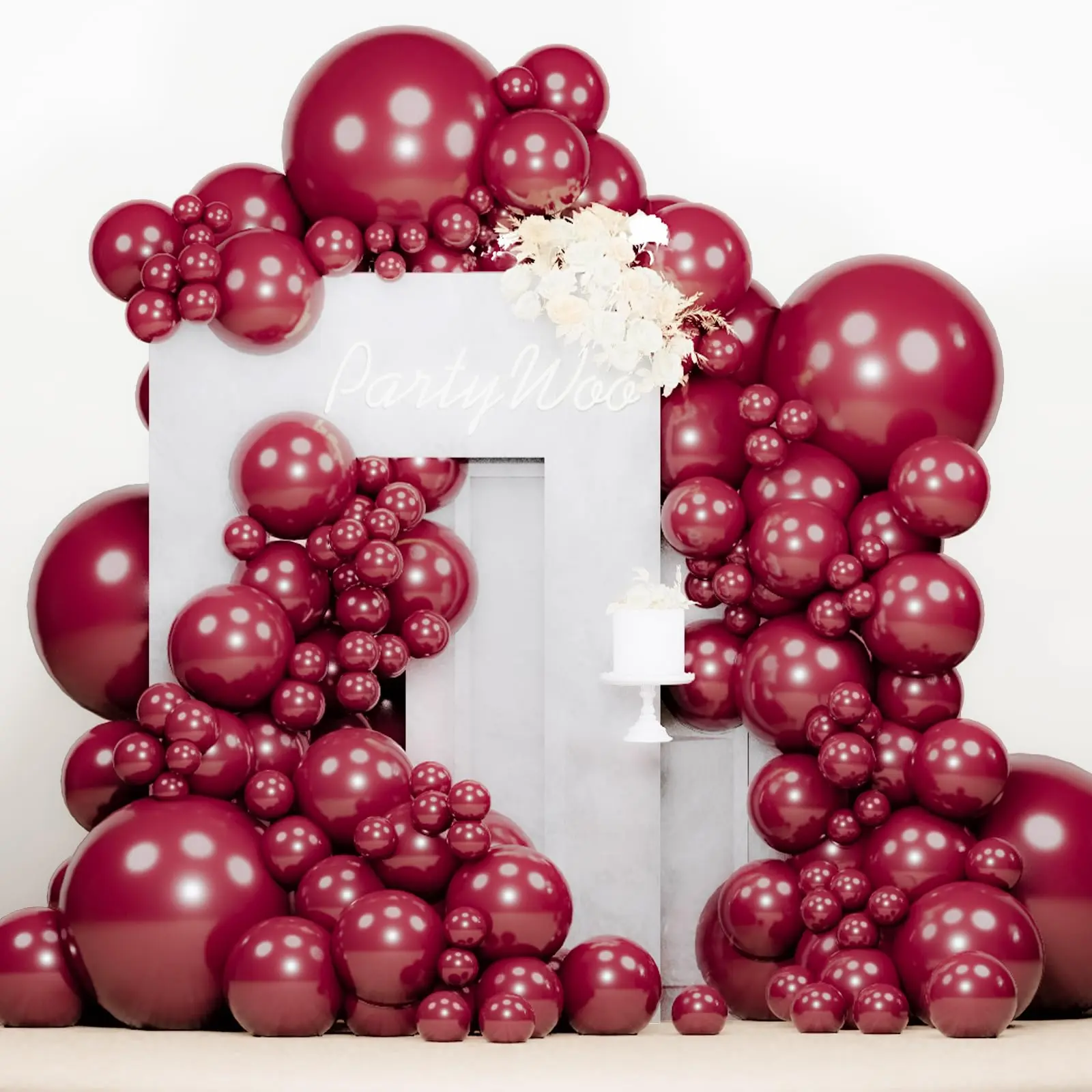 PartyWoo Thick Pearl Burgundy Balloon Arch Kit, 140pcs Dark Red Maroon Wine Colored (18,12,10,5 in Sizes) for Graduation, Wedding Decorations with Arch Backdrop Red-Z61, Balloon Arch Backdrop