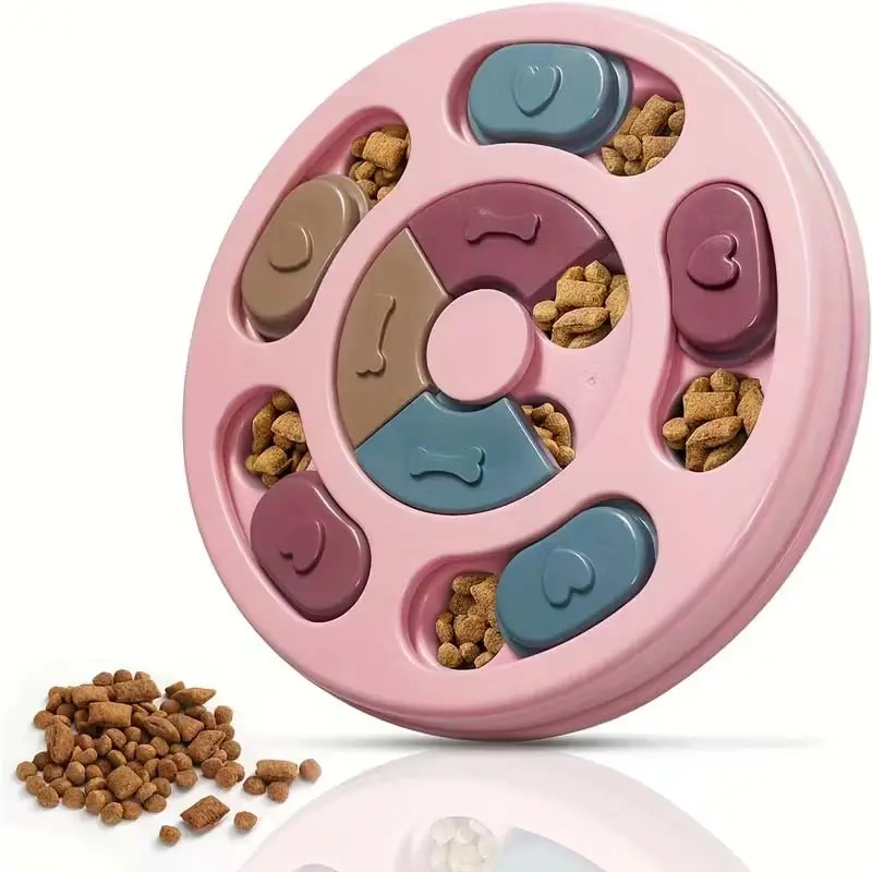 1 Turntable Dog Puzzle Treat Dispenser-Anti-slip Slow Feeder Sniffing Trainer, a Pet Boredom Reliever, Calming and Anxiety Alleviator. Suitable for dog foodfruit puree, and other foods. Featuring an easy-to-clean design, it helps raisepets scientifically