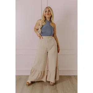 The Kenzo High Waist Linen-Blend Trousers In Beige Curves