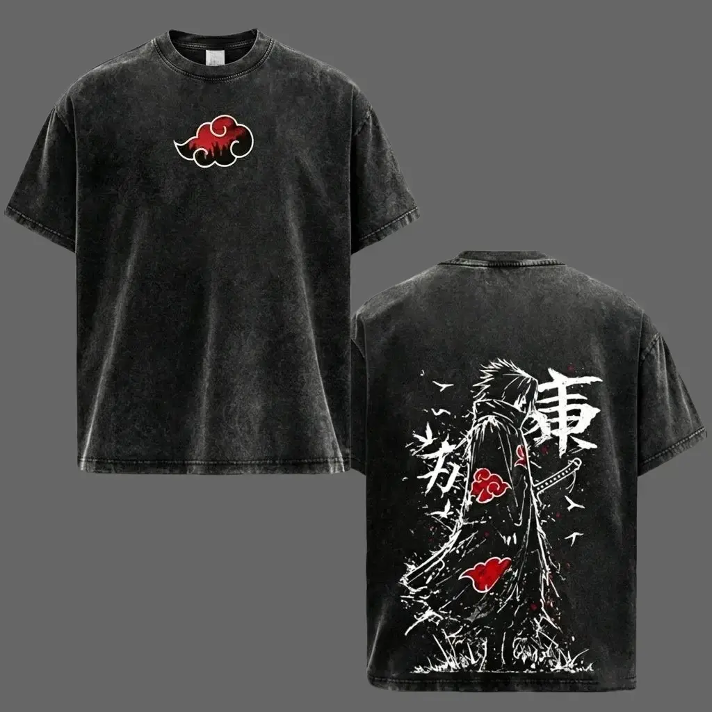 Retro Heavy Limited Sasuke - Naruto Anime Double Printed Vintage Washed Tee Unisex Oversize Anime Manga Washed Heavyweight Cotton T-shirt, Gift For Anime Fan, Anime Lover Streetwear Tshirt Oversized