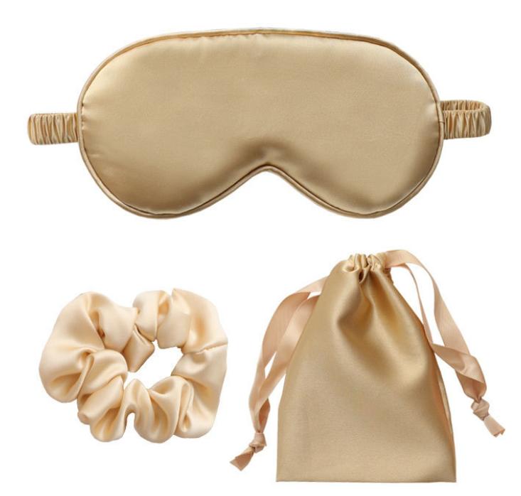 3-pieces Gift set! Silk Satin Sleeping Eye Mask+Hair Scrunchies Bands+Satin Drawstring Pouch