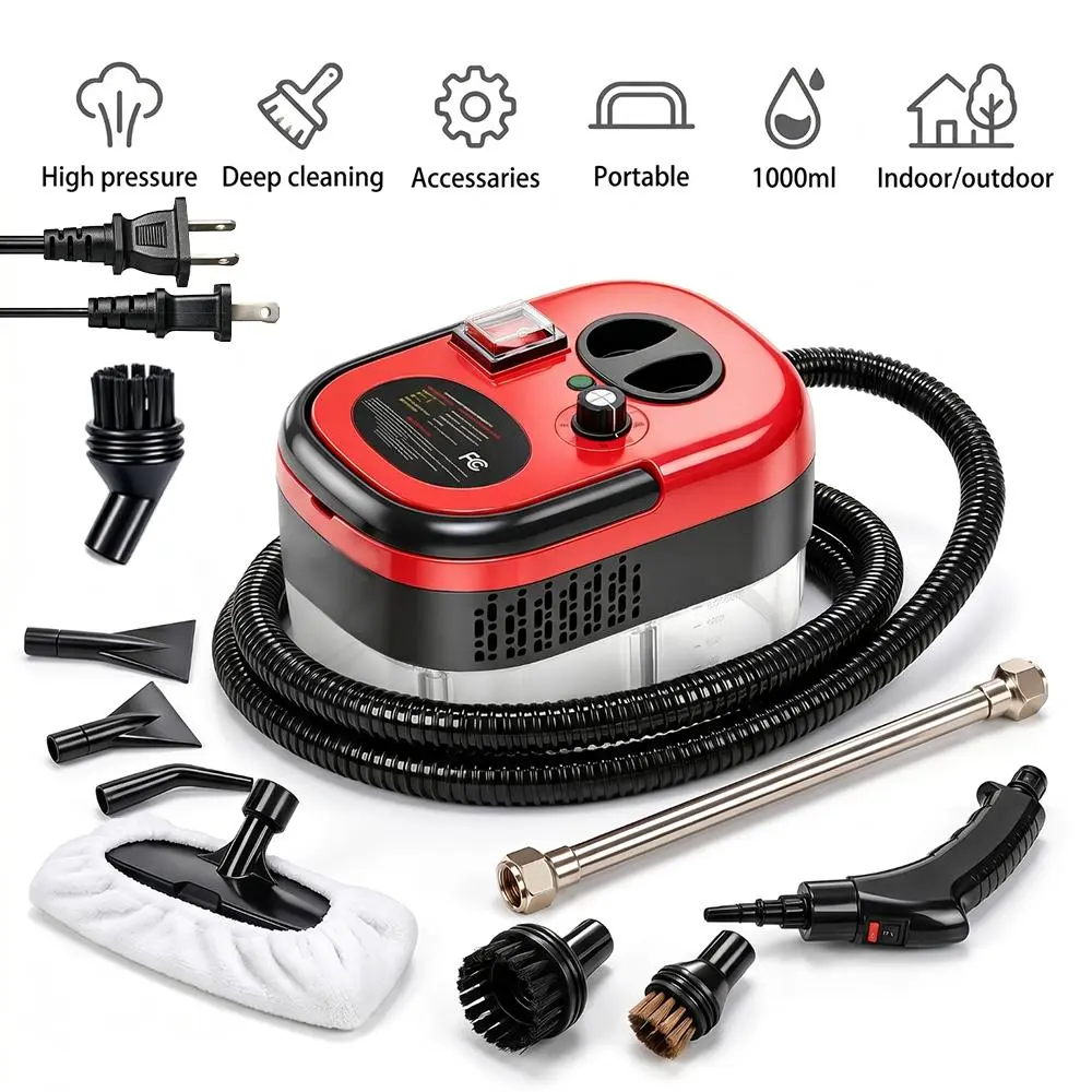 【BackToSchool】 Handheld Steam Cleaner - 2500W Power, 3BAR High-Temperature Pressurized, ABS Plastic Compact Form, Multi-Purpose Deep Clean Tool with Multiple Brush Heads for Grease/Dirt Removal, Ideal for Kitchen/Bathroom, Home Users