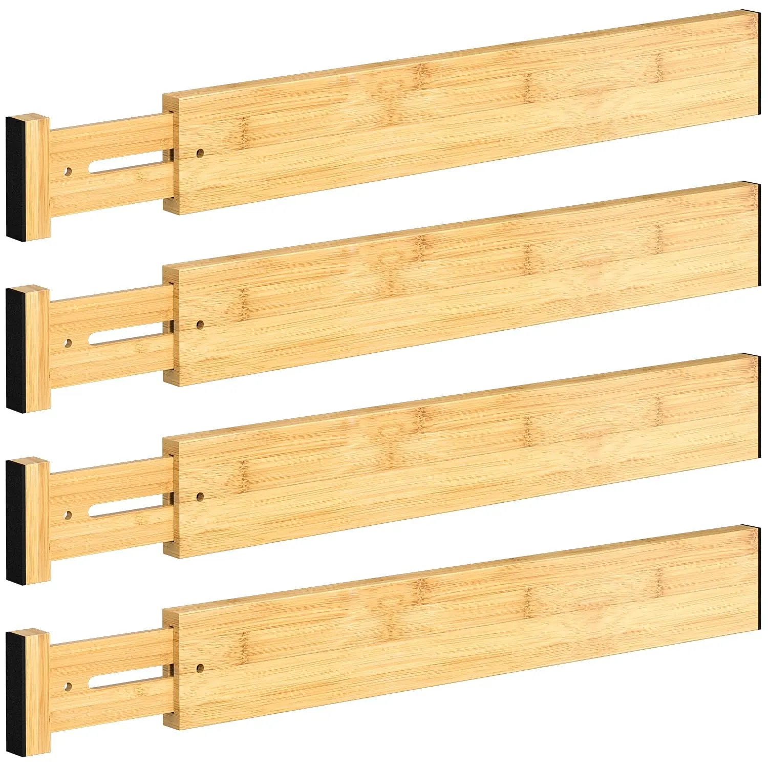 4 PCS Durable Bamboo Drawer Dividers - 17"-22" Adjustable Expandable Organizer Set for Kitchen Knife Storage, Adjustable Organizer Set