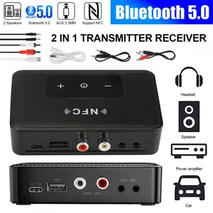 Bluetooth 5.0 Receiver Aux NFC to 2 RCA Audio Stereo Adapter 3.5mm for Seamless Connectivity & Quick Pairing