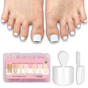 NOVO OVO Short Toe Nail Tips Press on Toenails - 224Pcs Pure Color White Sharp Square. Soft Gel Full Cover Fake False Toenails for Wide Feet, DIY Pedicure Extension Kit for Salon, 16 Sizes