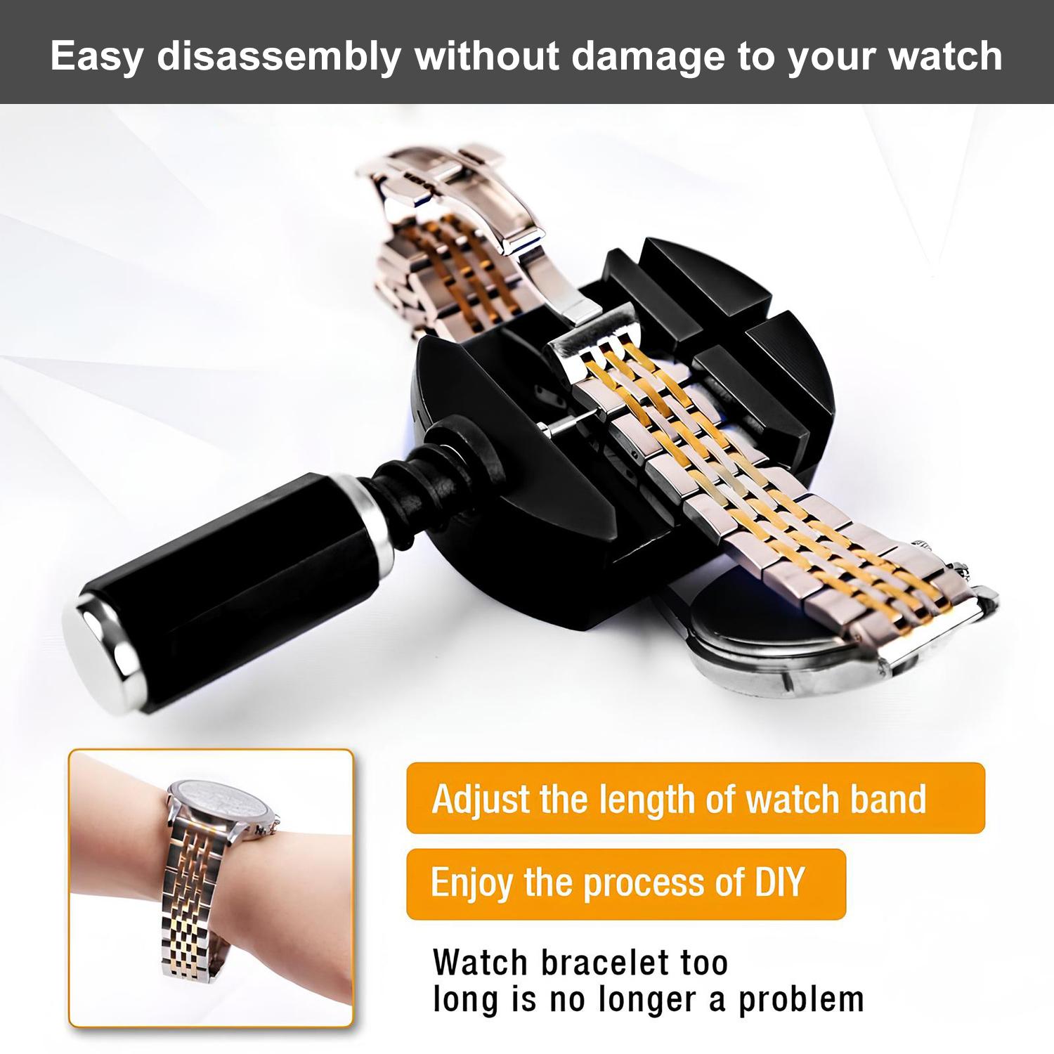 Watch Link Removal Kit, Watch Band Adjustment Sizing Tool Set with Watch Hammer, Spring Bar & Extra Pins Replacement for Watch Strap Repair