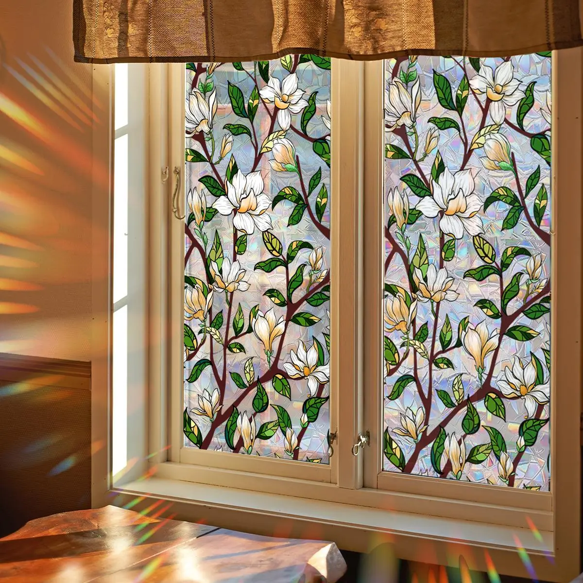 Floral Pattern Static Cling Window Sticker, 1 Count Double-Sided Visible Removable Window Decal, Decorative Sticker for Living Room and Bedroom Home Décor, Decoration Sticker