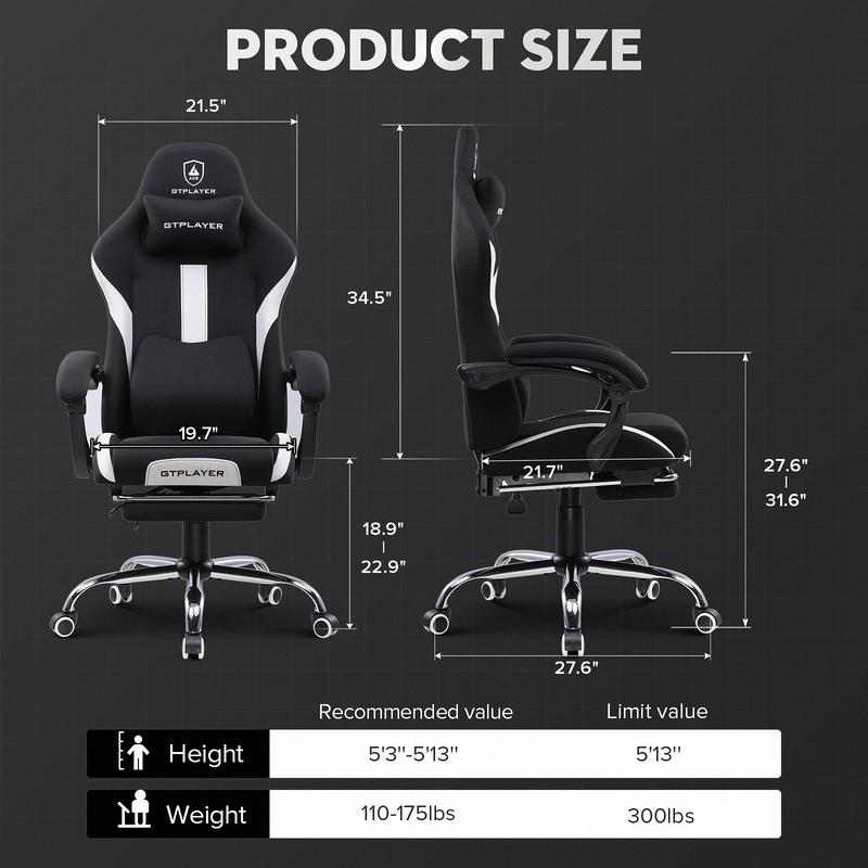 【Totally revamped!】 Better than ever! Gaming Chair Breathable Fabric Computer Chair with Pocket Spring Cushion, Ergonomic Computer Chair with Footrest, Lumbar Suppport