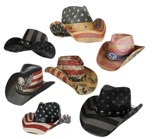 Men's Vintage Tea-Stained USA American Flag Shape-It Brim Cowboy Hat