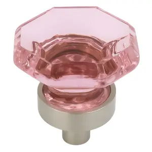 Cosmas 5268SN-P Satin Nickel & Pink Glass Cabinet Knob