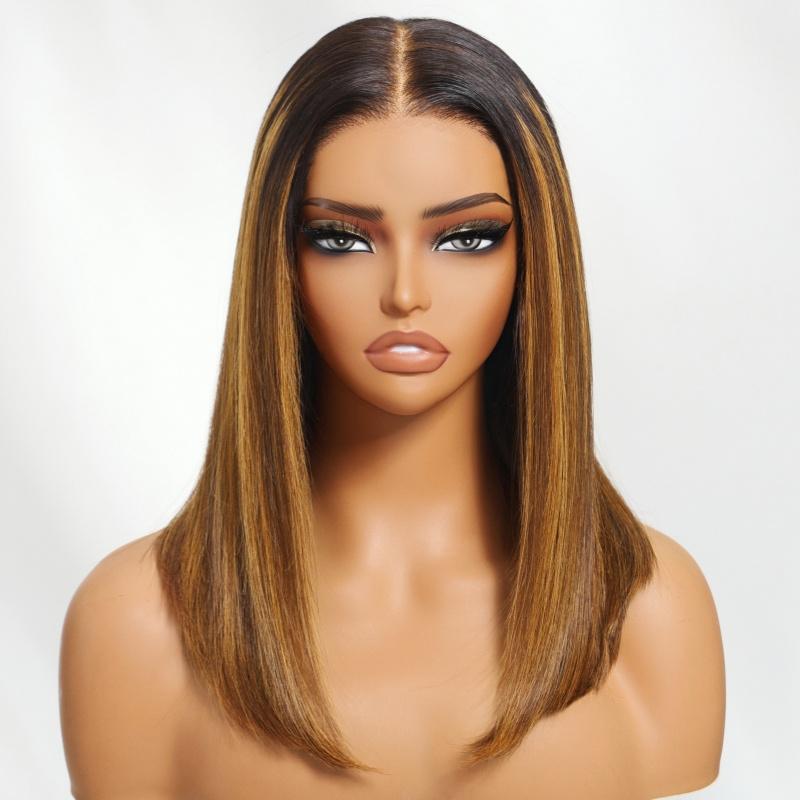 UNice Glueless Piano Highlights Brown Straight Bob Wig with Dark Roots Pre Cut 7x5 HD Lace Closure Human Hair Wigs with Invisible Knots Ready and Go Short Bob Wig for Women Beginners Friendly #TikTokShopHolidayHaul