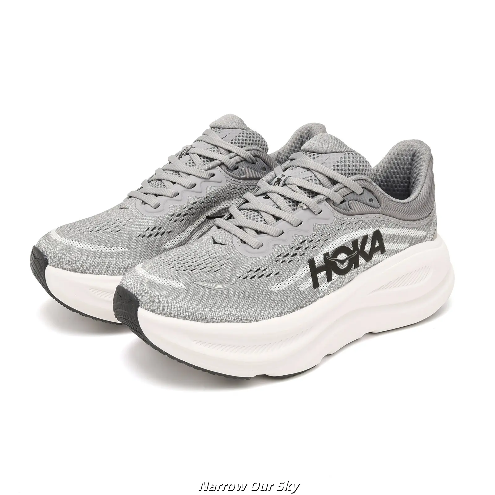 Brand New Original Box Unisex Grey White Mesh Running Shoes Ultra Thick Cushion Shock Absorbing Non Slip Breathable Walking Gym Athletic Sneakers US Sizes 5-12