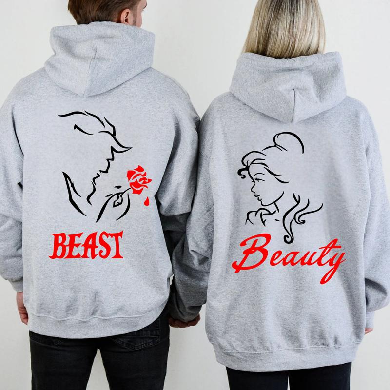 Beauty & Beast Matching Couple Hoodie, Cozy Fall Outdoor Casual Outfit, Romantic Autumn Fashion, Perfect Valentine’s, A Great Gift Idea For Couples