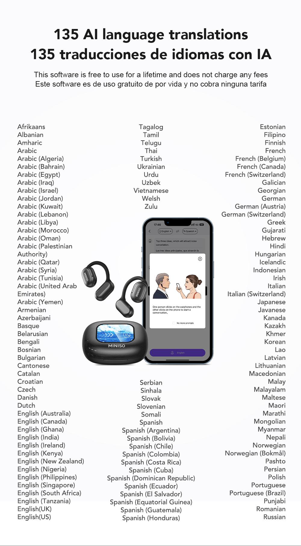 MINISO X30 OWS Translation Wireless Bluetooth Earphones Support 135 Languages Real Time Bluetooth Translation,35Hours Play time,OWS Headphones Long Distance Connection Headset with Charging Case,Light-Weight Headphones Built-in Microphone MINISO X30 OWS Translation Wireless Bluetooth Earphones Support 135 Languages Real Time Bluetooth Translation,35Hours Play time,OWS Headphones Long Distance Connection Headset with Charging Case,Light-Weight Headphones Built-in Microphone