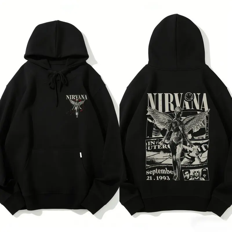 Vintage Retro Nirvana Band Hoodie Music Graphic Pullover Rock Band Hoodie Retro Music Hoodie for Music Lovers Casual Comfort Cotton Fit Unisex Men's and Women's Streetwear Sweatshirts Tops Long Sleeve Pocket T-shirts sweatshirts, hooded sweatshirts