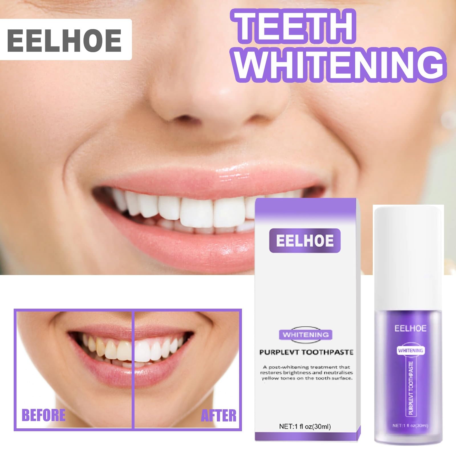 Colour Corrector, Tooth Stain Concealer, Teeth Whitening Booster, Purple Toothpaste, Color Correcting Technology, Tooth Colour Corrector