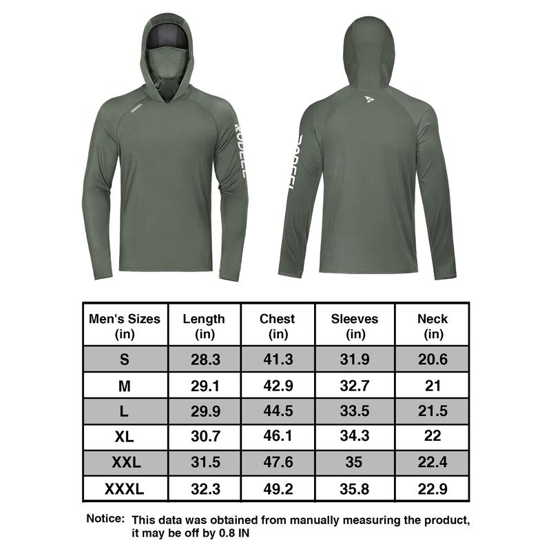 【RODEEL】936 RIIIPO Sun Hoodie Shirts w/ UV Detection Logo Mask Neck Gaiter Thumbhole Men UPF 100+ Sun Protection Long Sleeve Lightweight Quick Dry Moisture Wicking Breathable Cooling Athletic Activewear for Outdoor Sports Fishing, Holiday Gift
