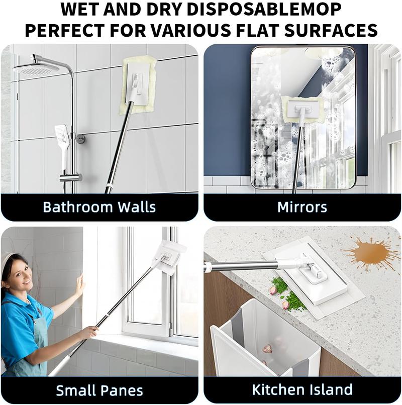 Snap Grip Mini Mop with Long Handle – Zero Touch Flat Mop for Wet & Dry Cleaning, Includes 1 Mop + 10 Disposable Mop Pads (Random Colors), Locking Head for Floors, Walls, Corners & Tight Gaps