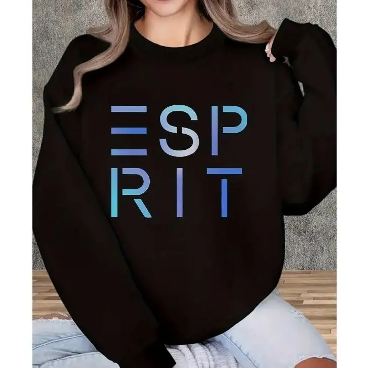 Women'S Elegant "SPRIT" Print Crew Neck Sweatshirt - Gray Casual Long Sleeve Pullover, Machine Washable All-Season Comfort, Fun Text Design, Ribbed Cuffs, Everyday Comfort Wear | Trendy Casual Wear | Machine Washable Fabric