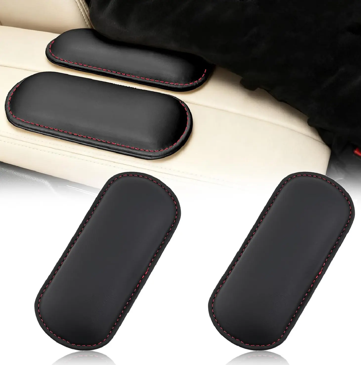 2PCS Car Door Armrest Pads,Soft Leather+Memory Foam Car Knee Pads for Arm Support&Protect Elbow and Knee,Universal Car Elbow Pads Car Accessories Interior for Most Vehicles (Black)