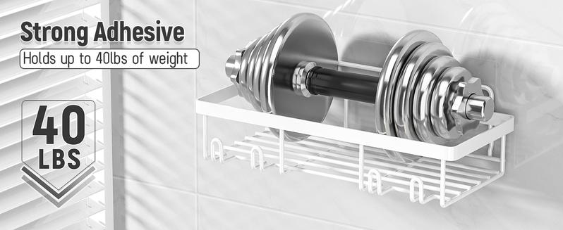 Caddy Shower Storage 5-Piece Set Self-Adhesive Stainless Steel Shelf No Drilling Required Rust-Resistant Bathroom Decor Accessories Pink Shampoo Body Wash Basket Showerhead Holder Installation Minimalist Hollow