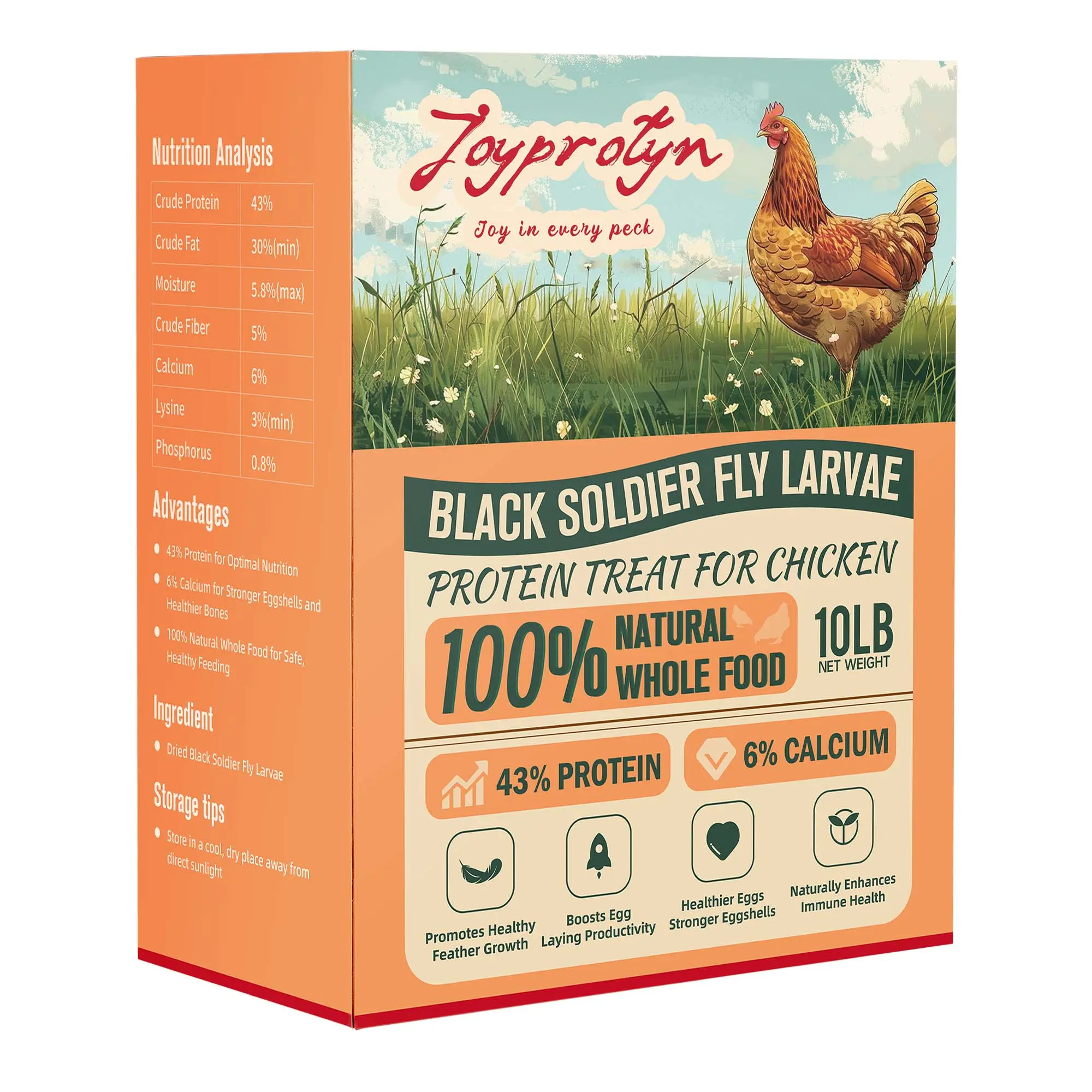Non-GMO Black Soldier Fly Larvae (BSFL) for Chickens, Ducks, Geese, 85X More Calcium Than Mealworms, Gluten-Free, Supports Strong Eggshells, For All Ages, 1/2/5/10/30LB