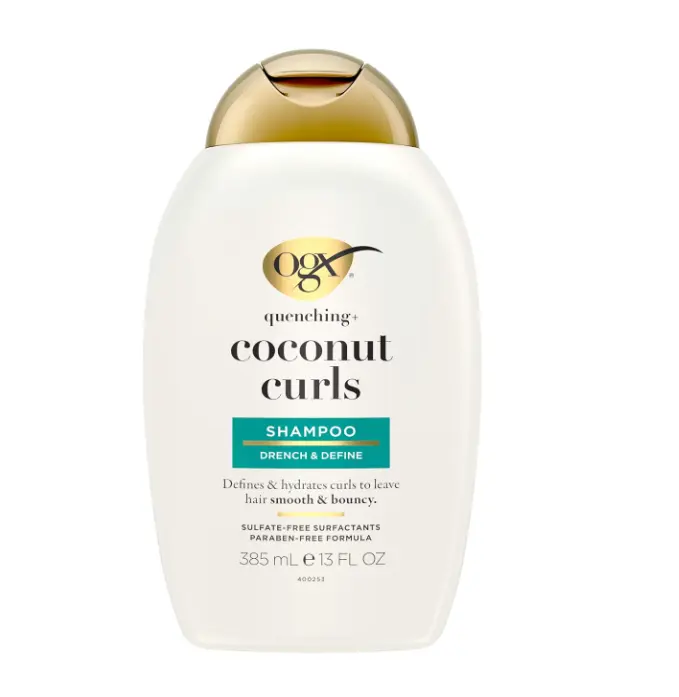 OGX Quenching + Coconut, Curl-Defining Shampoo, Hydrating & Nourishing Curly Hair Shampoo with Coconut Oil, Citrus Oil & Honey, Paraben, Sulfate-Free Surfactants, 13 floz