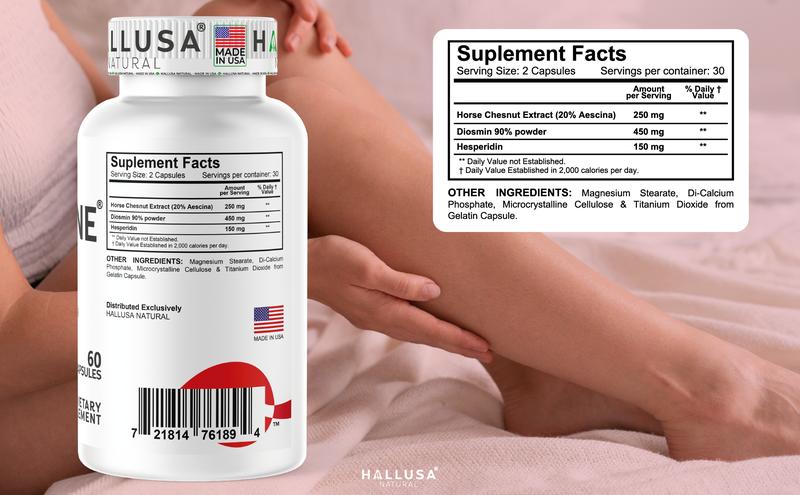 HALLUSA NATURAL HALLOSMINE XTRA 180 Capsules + FREE Veins Cream Diosmin Horse Chestnut Hesperidin Circulation Vein Health Support Supplement