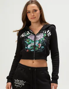 ED HARDY Ice Flower Womens Zip-Up Rhinestone Hoodie