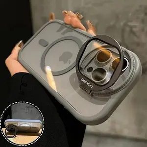 Luxury Magsafe Transparent Phone Case For iPhone 11 12 13 14 15 16 Pro Max Plus Magnetic Kickstand Stand Shockproof Bumper Cover