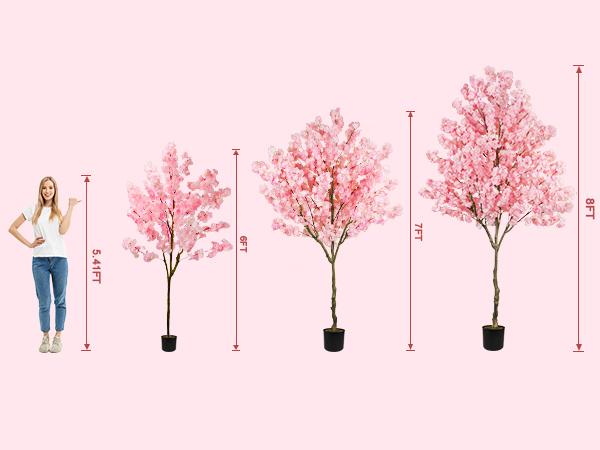Elegant 6FT 7ft 8ft Artificial Cherry Blossom Tree with Cement Pot - Lifelike Silk Faux Floral Plant for Home Office Wedding Indoor Outdoor Decor Pink White