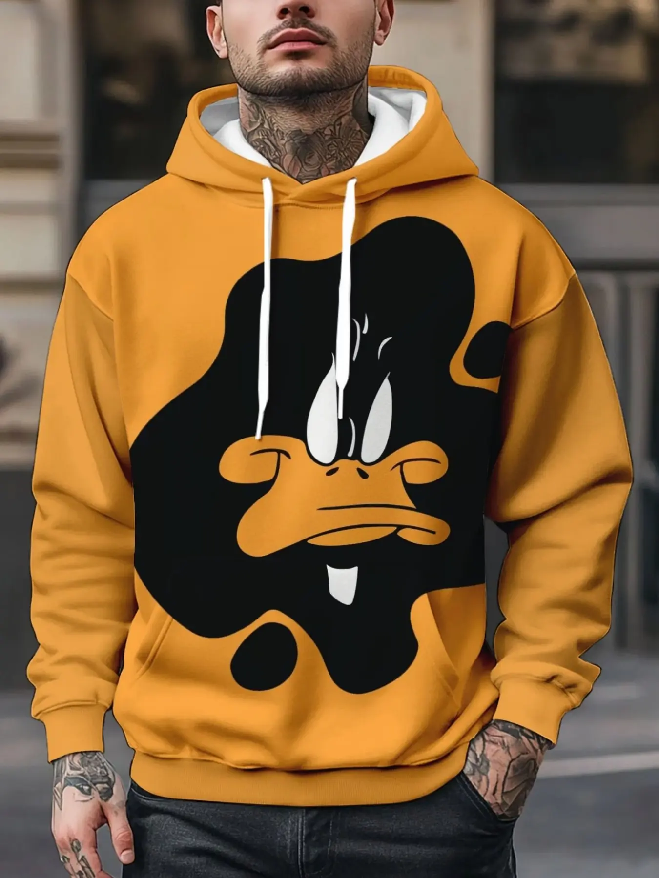 New Warner Bros. Men's Pullover Hoodie, All Season Pullover, 3D Looney Tunes Print, Casual Long Sleeve Fitted Sweatshirt, Comfortable Daily Wear, Hooded Pullovers